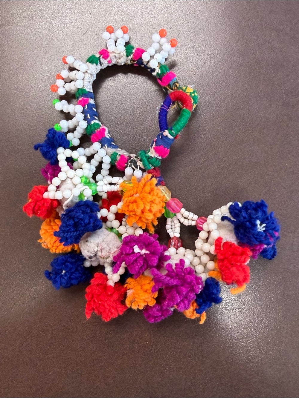 Colorful Beaded Hanging Decoration Multicolor Yarn Pom Poms Boho Ornament